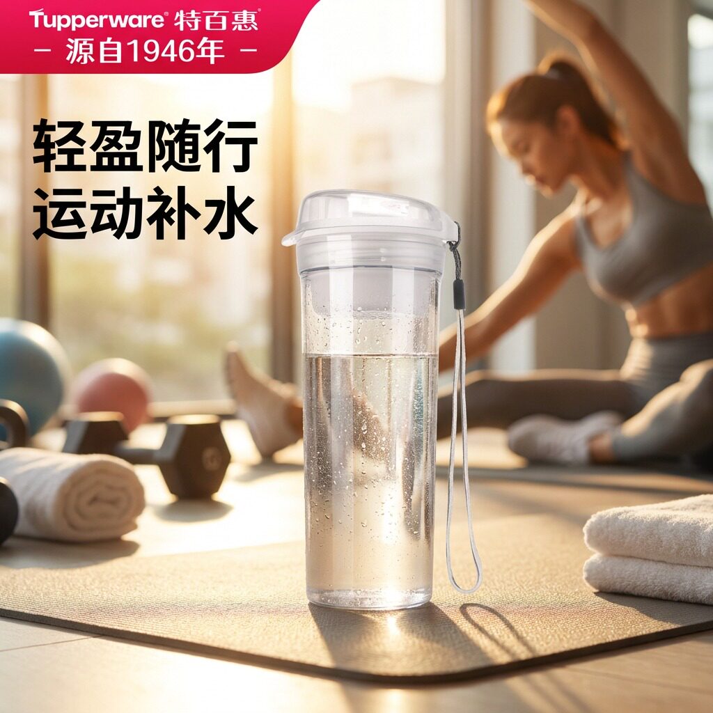 特百惠晶彩随心杯400ml水杯夏日女生高颜值运动塑料防摔耐热茶杯