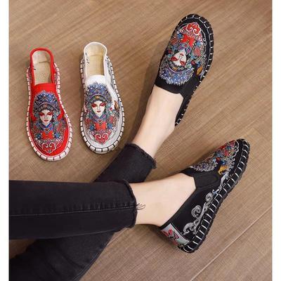 京腔布仆中国风脸谱手工千层底老北京刺绣布鞋女江南色鬼布艺