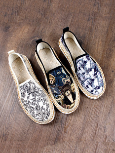 老北京布鞋男款2025新款夏季手工高档千层底西山一脚蹬透气麻鞋男