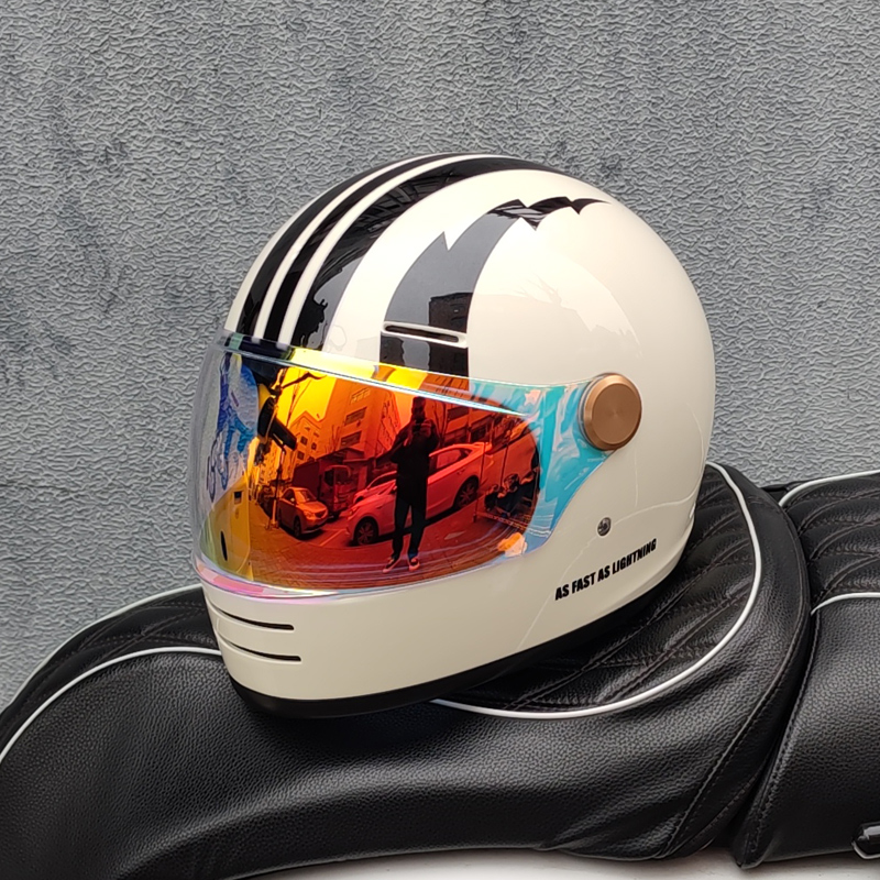 ORZ摩托车头盔复古全盔3C认证巡航机车安全帽四季个性蓝牙槽电摩