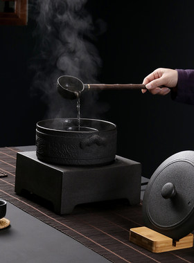 敬廉煮茶壶黑茶火山石煮茶器茶炉陶瓷带盖子功夫茶具煮茶碗干泡碗