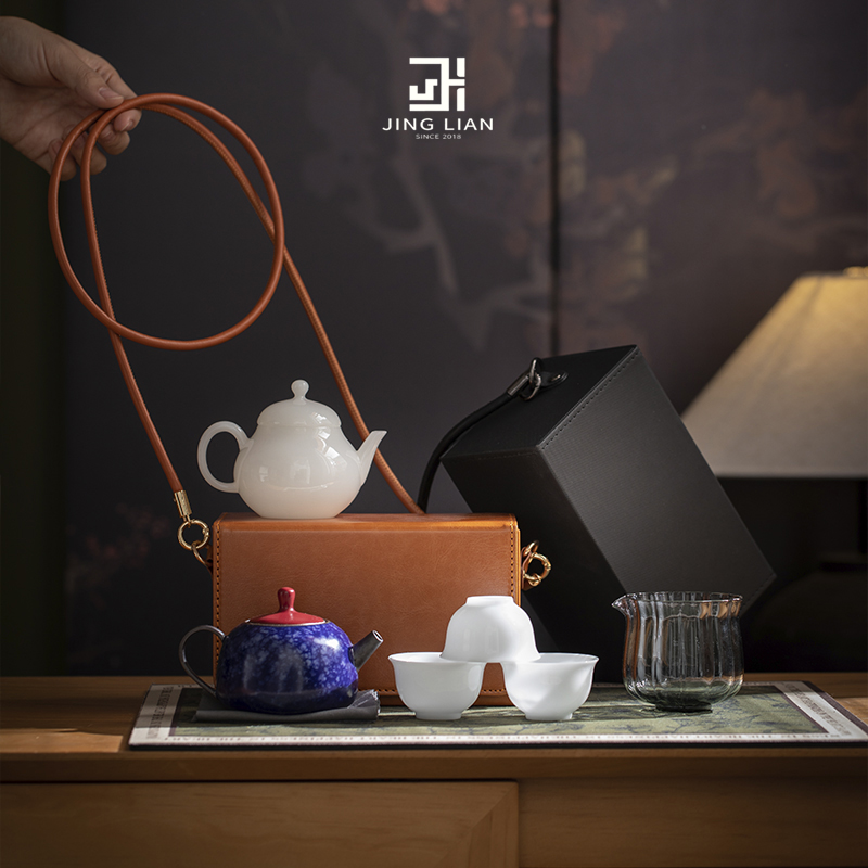 敬廉中国白冰种玉瓷旅行茶具套装