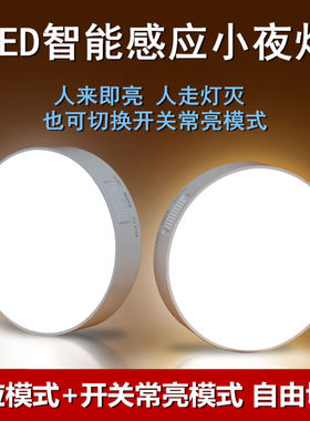 led智能感应小夜灯自动人体感应灯节能家用可充电光控楼道卧室宿