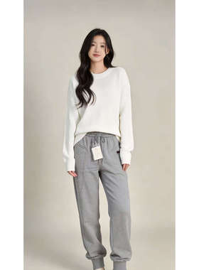 B583男女同款垂感薄款直筒裤长裤秋冬季松紧休闲裤