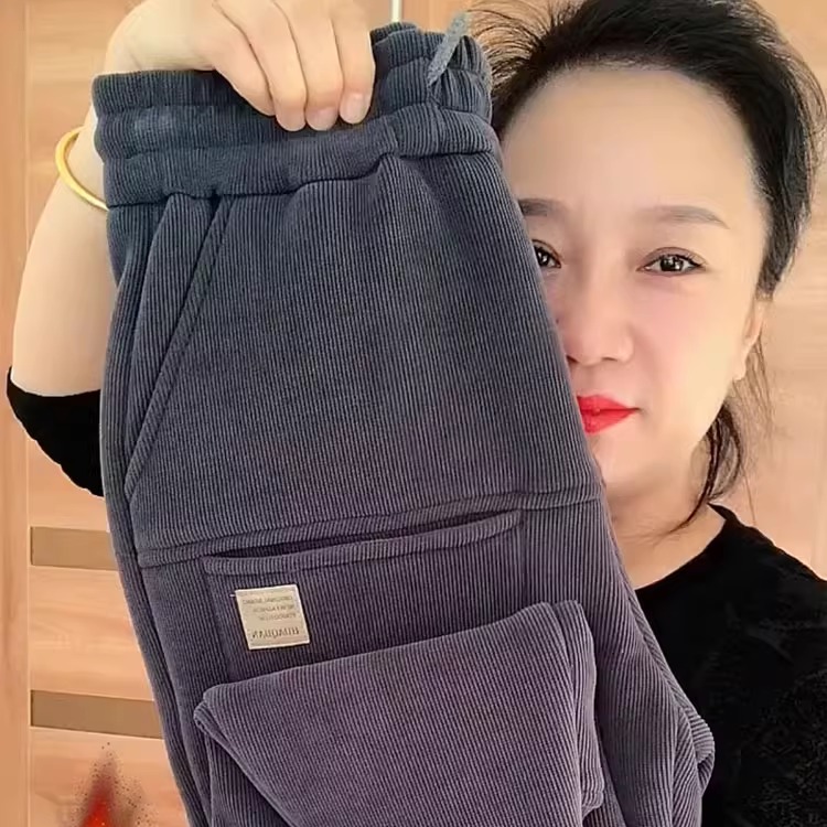 冬季加绒加厚灯芯绒休闲裤女宽松显瘦束脚哈伦裤保暖羊羔绒卫裤