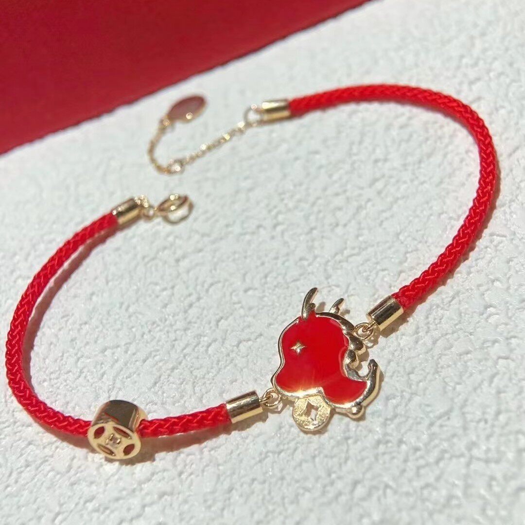 银镀金镶嵌美国进口D色莫桑石红玛瑙暴富龙手链本命年潮流气质