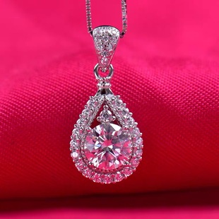 PT950铂金进口D色莫桑石水滴梨形吊坠18K玫瑰金1 3克拉钻石项链