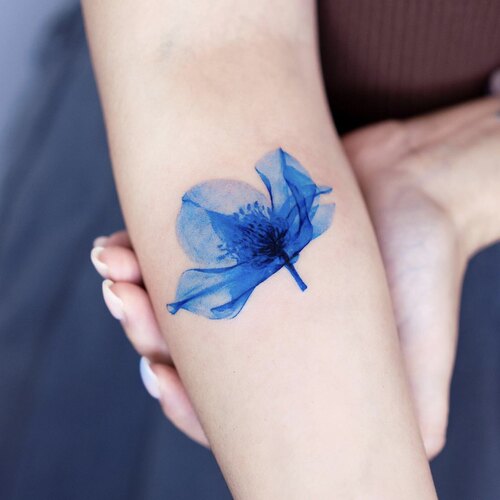 zingtattoo 蓝色虞美人纹身贴 X光胶片个性ins风防水持久手臂小腿