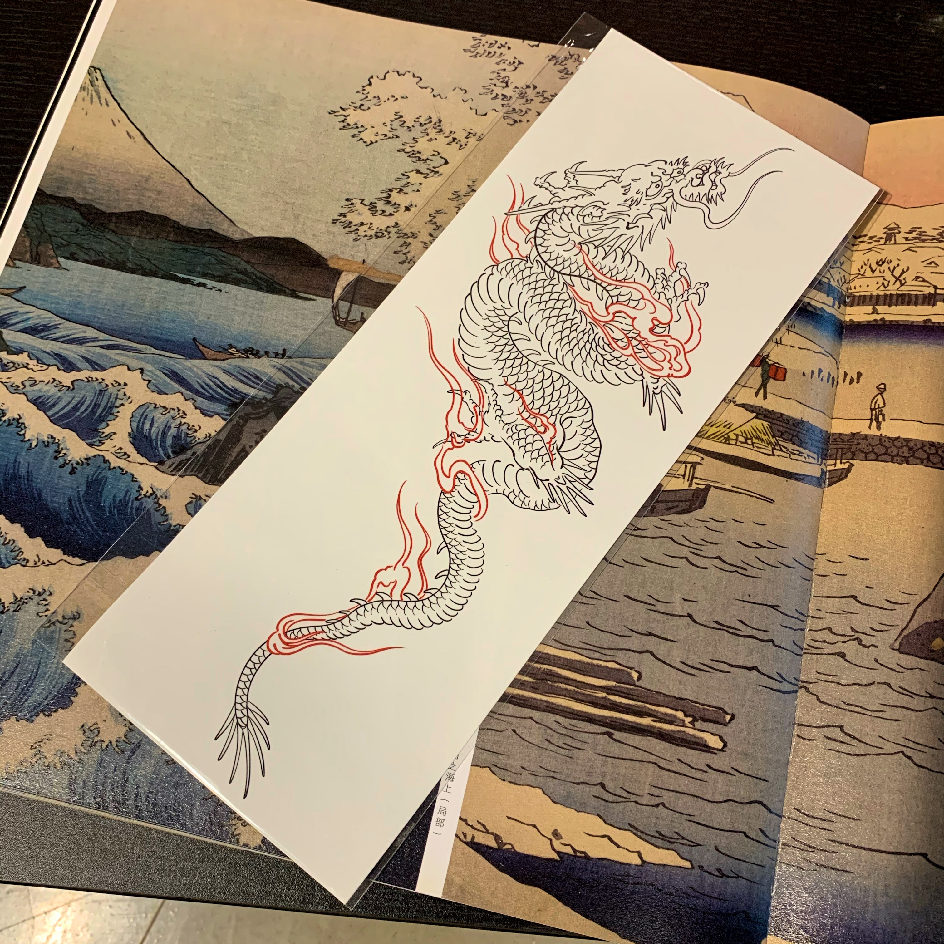 zingtattoo日式老传统 龙纹身贴黑色 浮世绘大图防水持久小臂小腿