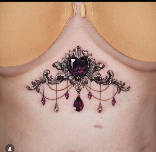 巴洛克紫水晶吊坠纹身贴 复古欧美性感tattoo