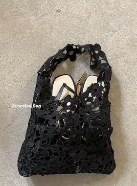 Lonslan BAG 新款复古女镂空花朵布袋包学院风休闲绣花单肩腋下包