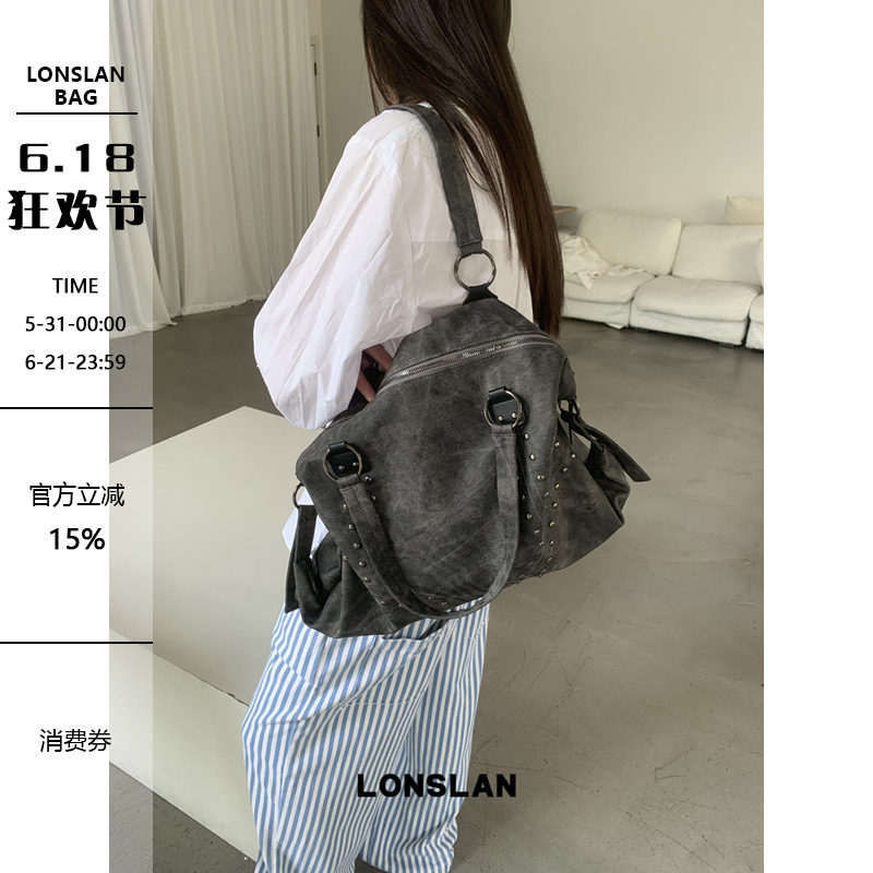 Lonslan BAG 2025NEW早秋复古大容量托特铆钉吸睛小众单肩腋下包