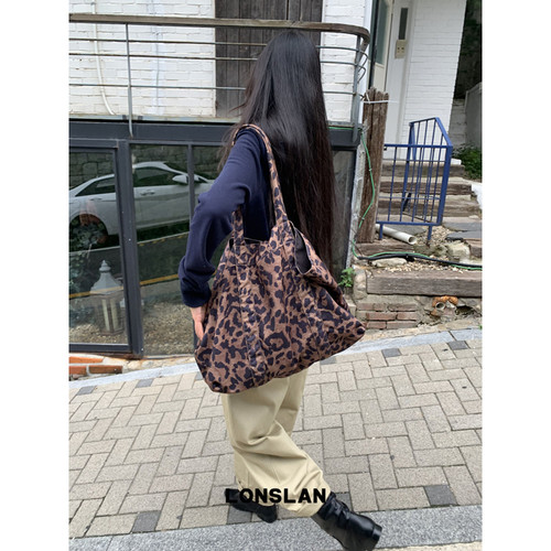 Lonslan Bag 26早秋慵懒风大容量豹纹印花单肩帆布包