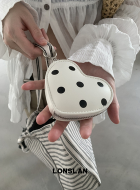 Lonslan BAG 2025NEW小众设计爱心波点印花挂件包包拉链小废包