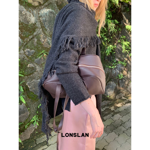 LONSLAN BAG 26秋冬简约基础荔枝纹波士顿包大容量单肩包