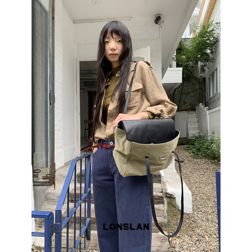 Lonslan Bag 26早秋简约撞色牛皮复古托特包时尚单肩包