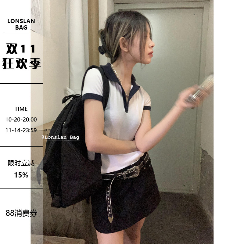 bag夏季纯色日韩风拉链休闲背包