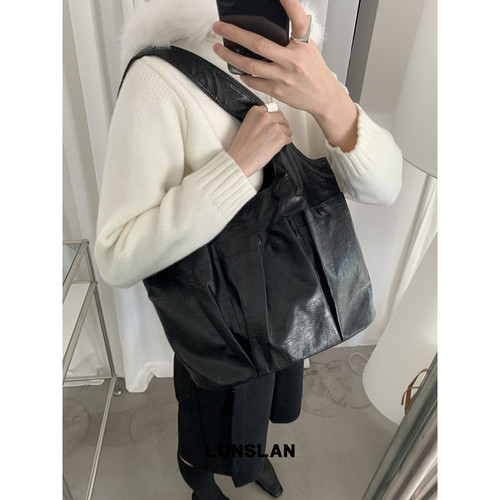 Lonslan BAG 2024WINTER简约多口袋实用单肩通勤大容量包包