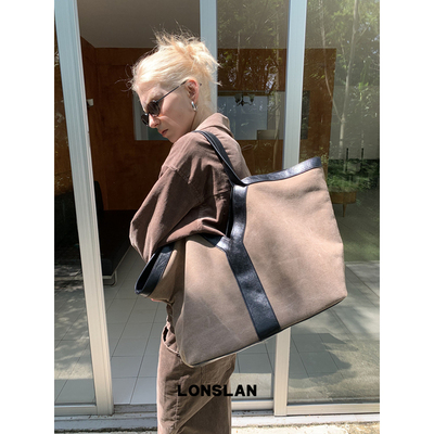 Lonslan BAG 2025NEW早秋复古布艺大容量Y字设计通勤休闲腋下包