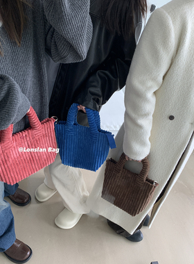 Lonslan BAG 2022小众设计灯芯绒小棉包可爱单肩斜跨手提托特包包