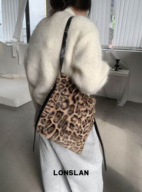 Lonslan BAG 2025 NEW 时尚复古大容量毛绒绒软乎乎单肩斜挎包