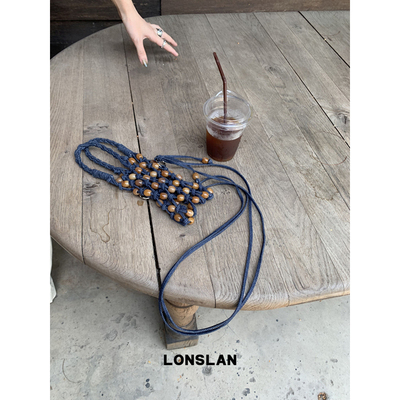 Lonslan BAG 2026春夏时尚百搭串珠编织镂空长链条斜挎包手拎包