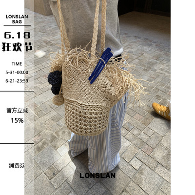 Lonslan BAG 2026NEW扇形度假风流苏吊坠草编休闲大容量单肩包