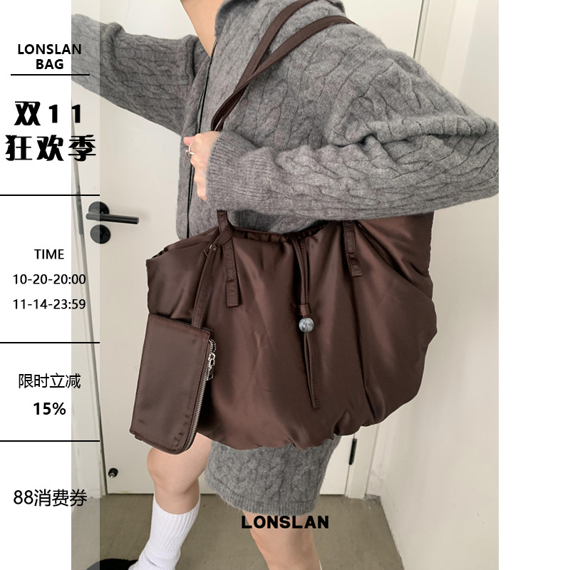 Lonslan BAG 24AW小众设计腋下褶皱大容量休闲尼龙布包女