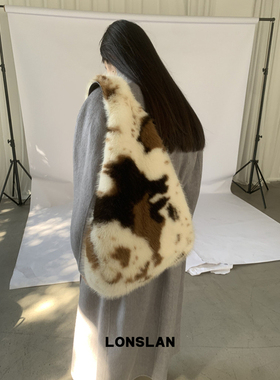 Lonslan BAG 2025 NEW  毛绒豹纹不规则时尚百搭大容量单肩包