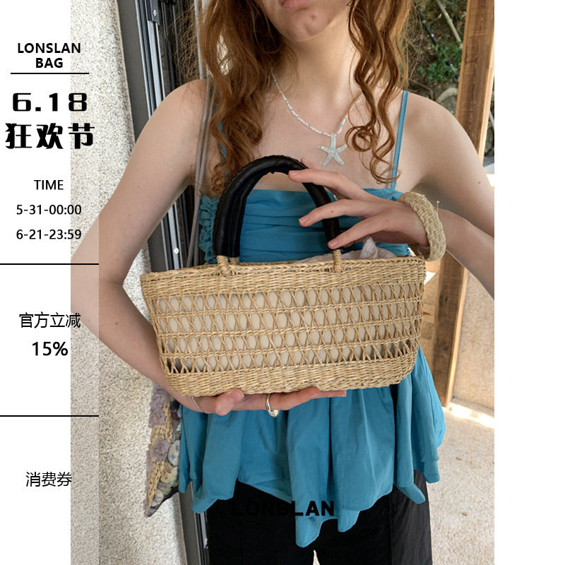 Lonslan BAG 2026  NEW  法式复古镂空度假立型手提菜篮子草编包