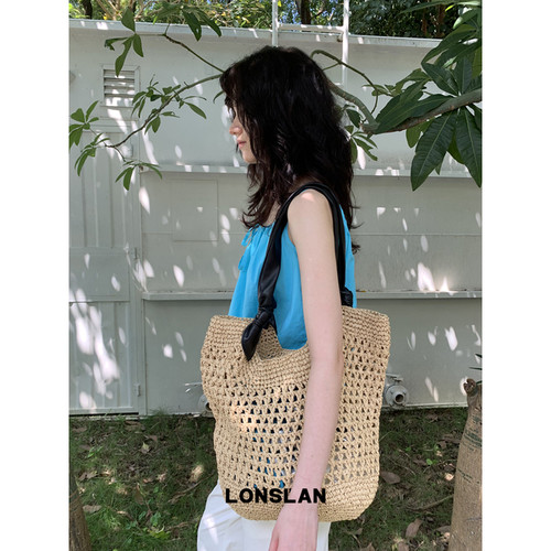 Lonslan Bag 2026度假风百搭休闲打结拼接草编包大容量手提包
