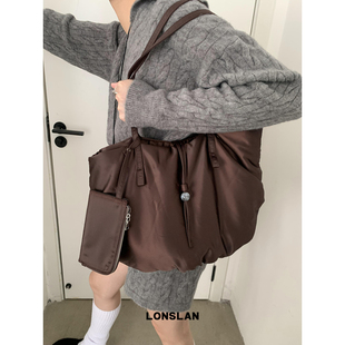 Lonslan 24AW小众设计腋下褶皱大容量休闲尼龙布包女 BAG