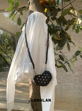 Lonslan BAG 2025春夏小众手工编织爱心串珠口红包包长链条mini包