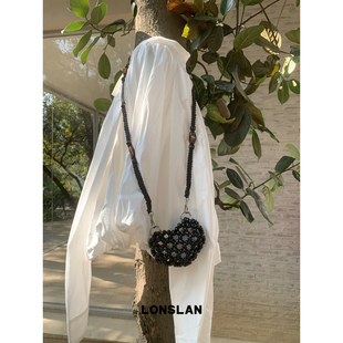 Lonslan 2025春夏小众手工编织爱心串珠口红包包长链条mini包 BAG