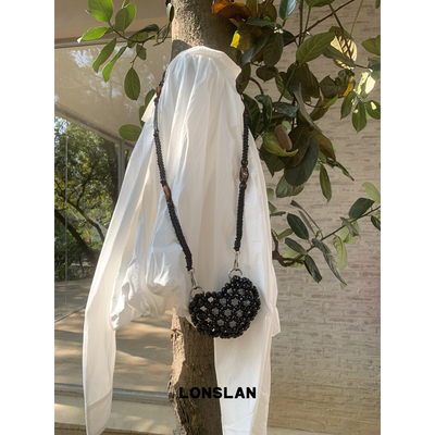 Lonslan BAG 2025春夏小众手工编织爱心串珠口红包包长链条mini包