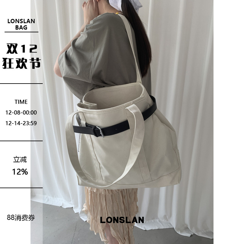 Lonslan BAG 2025  NEW休闲时尚百搭椅子皮带扣设计帆布包
