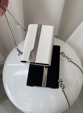 Lonslan BAG 2024迷你斜挎小方包卡片包女金属银边金属链条单肩包