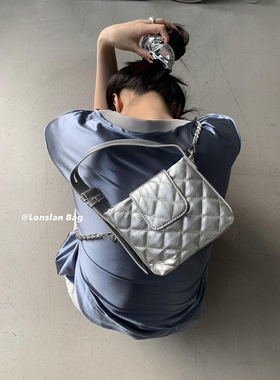 Lonslan BAG 23SUMER NEW小众设计菱格车线金属链条斜跨包包女