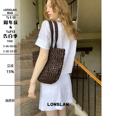 Lonslan Bag 2026新款时尚超轻草编手提包包度假单间腋下包