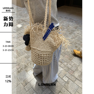 Lonslan 2025NEW扇形度假风流苏吊坠草编休闲大容量单肩包 BAG