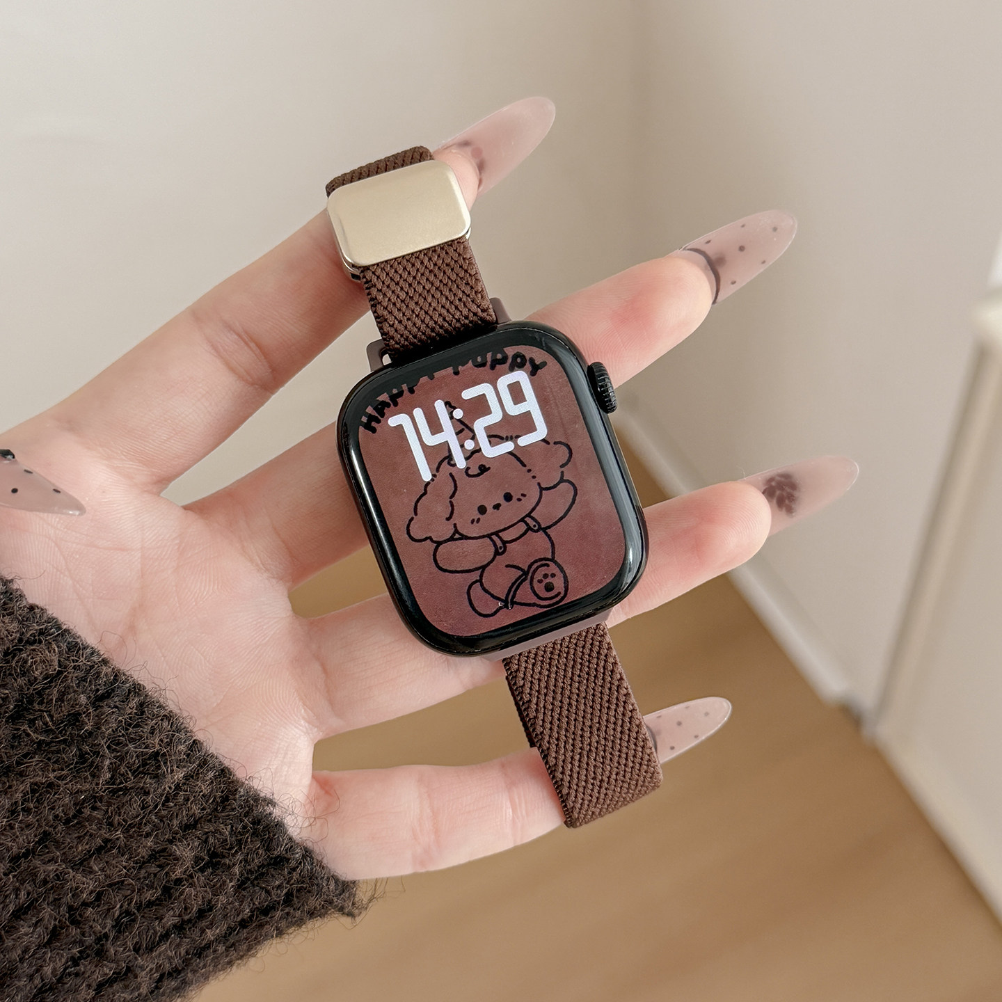 适用applewatch10苹果手表iwatch11表带s11尼龙s8s7闺蜜小众se3新款秋冬ultra新年S9可爱卡通苹果女款磁吸扣6