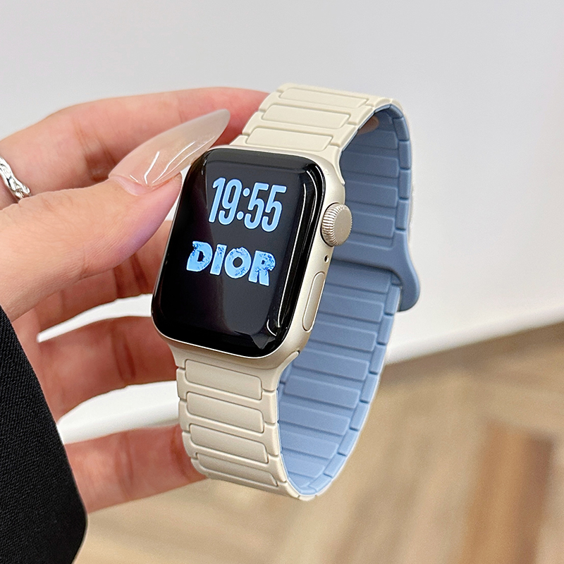 张婧仪同款适用苹果s11手表iwatch9表带applewatch9手表带S10磁吸荔枝纹腕带Ultra女运动s8/7/6/se运动s987se