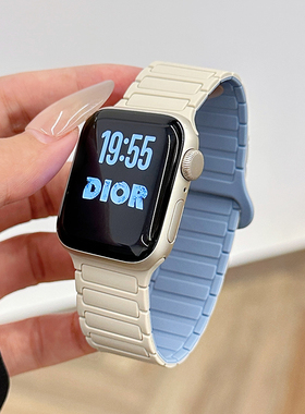张婧仪同款适用苹果s11手表iwatch9表带applewatch9手表带S10磁吸荔枝纹腕带Ultra女运动s8/7/6/se运动s987se