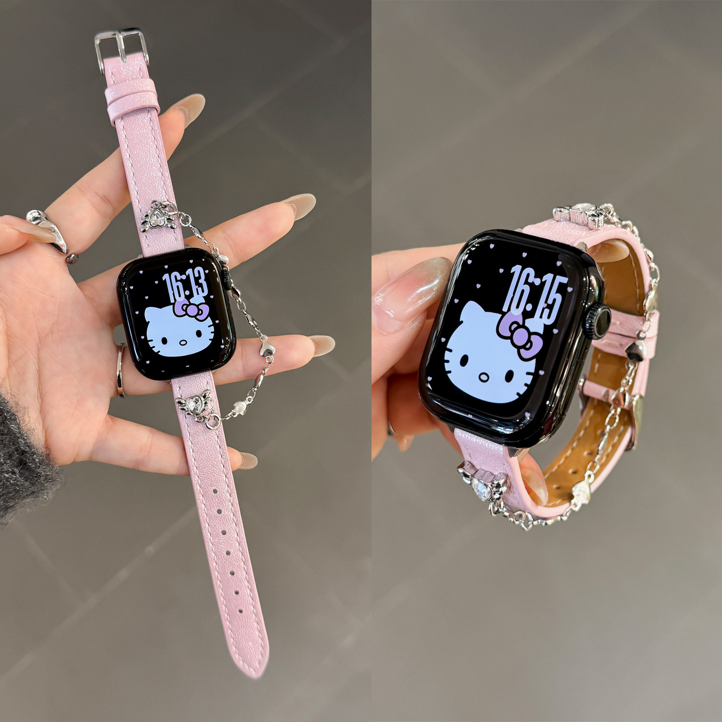 适用iwatchs11/10苹果手表带S10新款气质applewatch高级感s9女款46/42mm爱心手链腕带s8轻奢小众皮质s6秋冬款