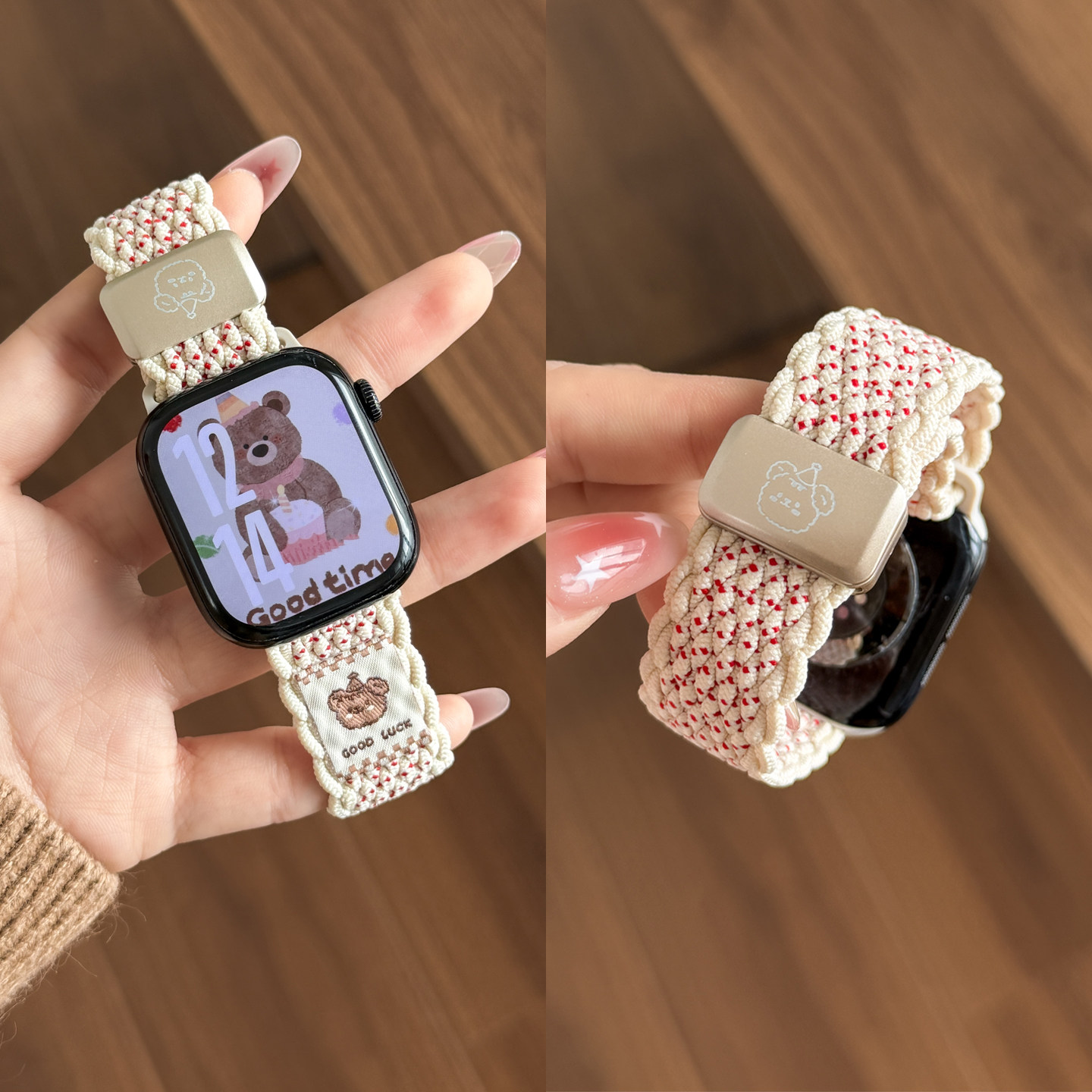 礼帽小熊适用苹果iWatchS11/10表带酒红新年款applewatch10/9/8编织S7卡通尼龙腕带6可爱SE运动时尚个性女款,智能设备,智能手表手环表带/腕带,淘宝优惠券,粉丝福利购,淘宝优惠卷