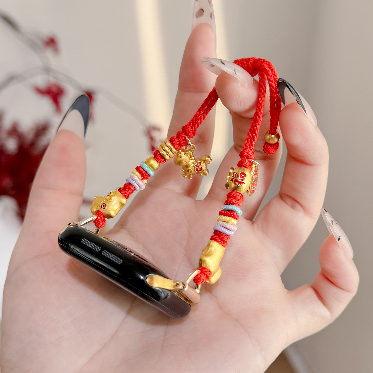 【小蛮腰编织】适用苹果S11手表applewatch11表带iwatch10新年款S10透气s9高级尼龙腕带ultra红色新款s8串珠7