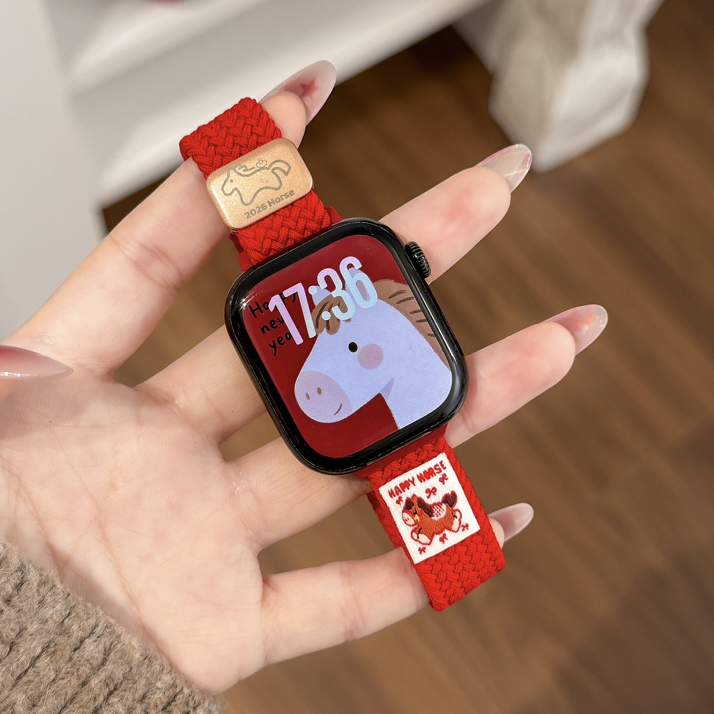 细款适用苹果AppleWatchS11手表带尼龙编织iwatch10可爱小马S9男女S8创意新款se3透气运动腕带ultra马年热销