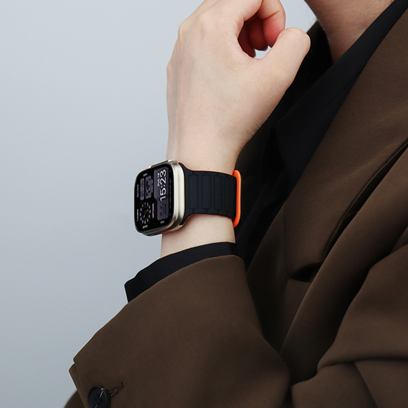 适用苹果Ultra2手表表带iwatch9新款applewatch三株硅胶磁吸s9手表带男女高级49mm运动腕带8765代夏天se拼色 智能设备 智能手表手环表带/腕带 原图主图