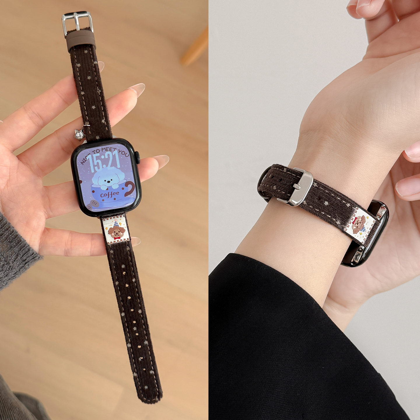 iWatch11礼帽小狗灯芯绒星星表带