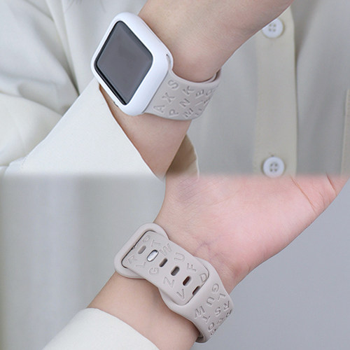 iwatch12表带字母硅胶潮